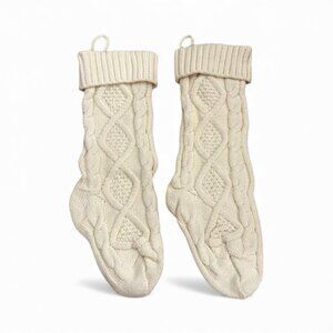 Pair Matching Ivory Cable Knit Preppy Christmas Stockings (Ralph Lauren Style)
